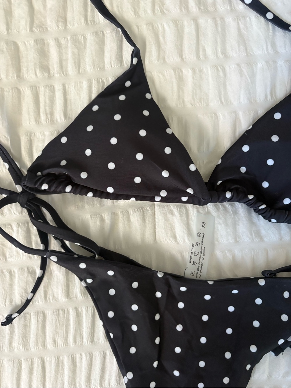 Black Polka Dot String Bikini Set - Picture 3 of 3